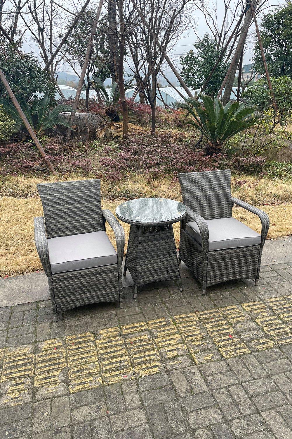 Rattan Dining Set Table And Chair Set Bistro Set PE Wicker Patio Outdoor 2 Chairs Plus Small Round T